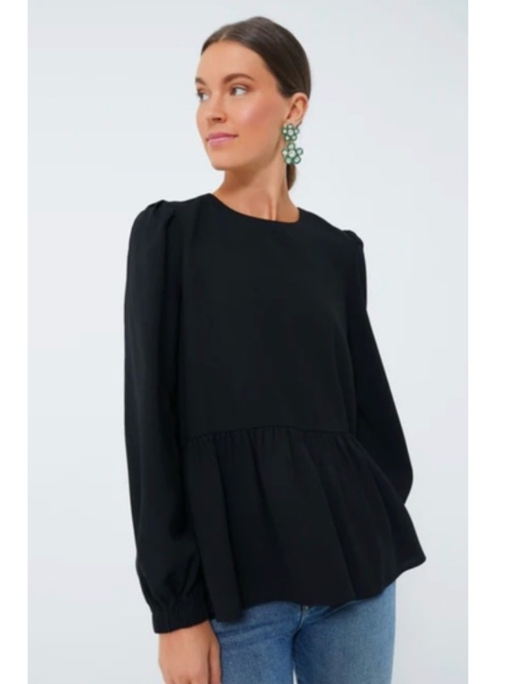 NWOT Tuckernuck Pomander Place Crepe Peplum Long Sleeve Blouse Black Medium